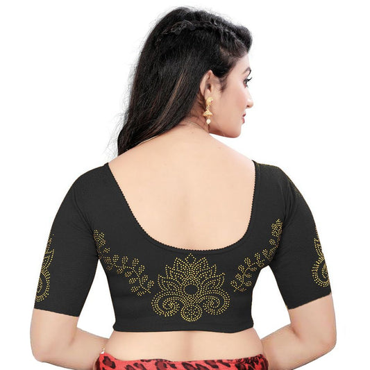 Saree Blouse with Golden Stone Work – Round Neck