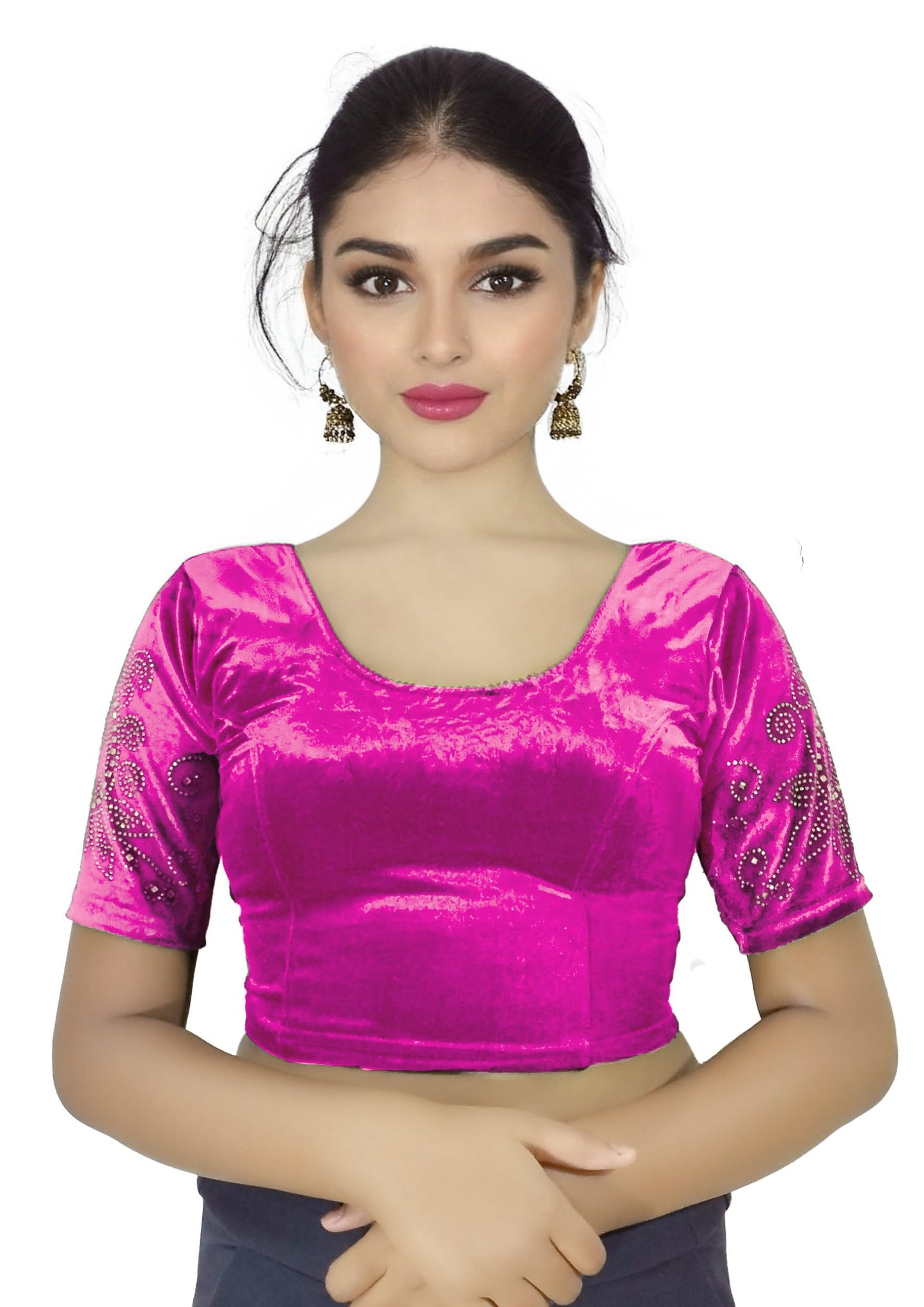 Soft Velvet Saree Blouse with Golden Diamond Stone Work