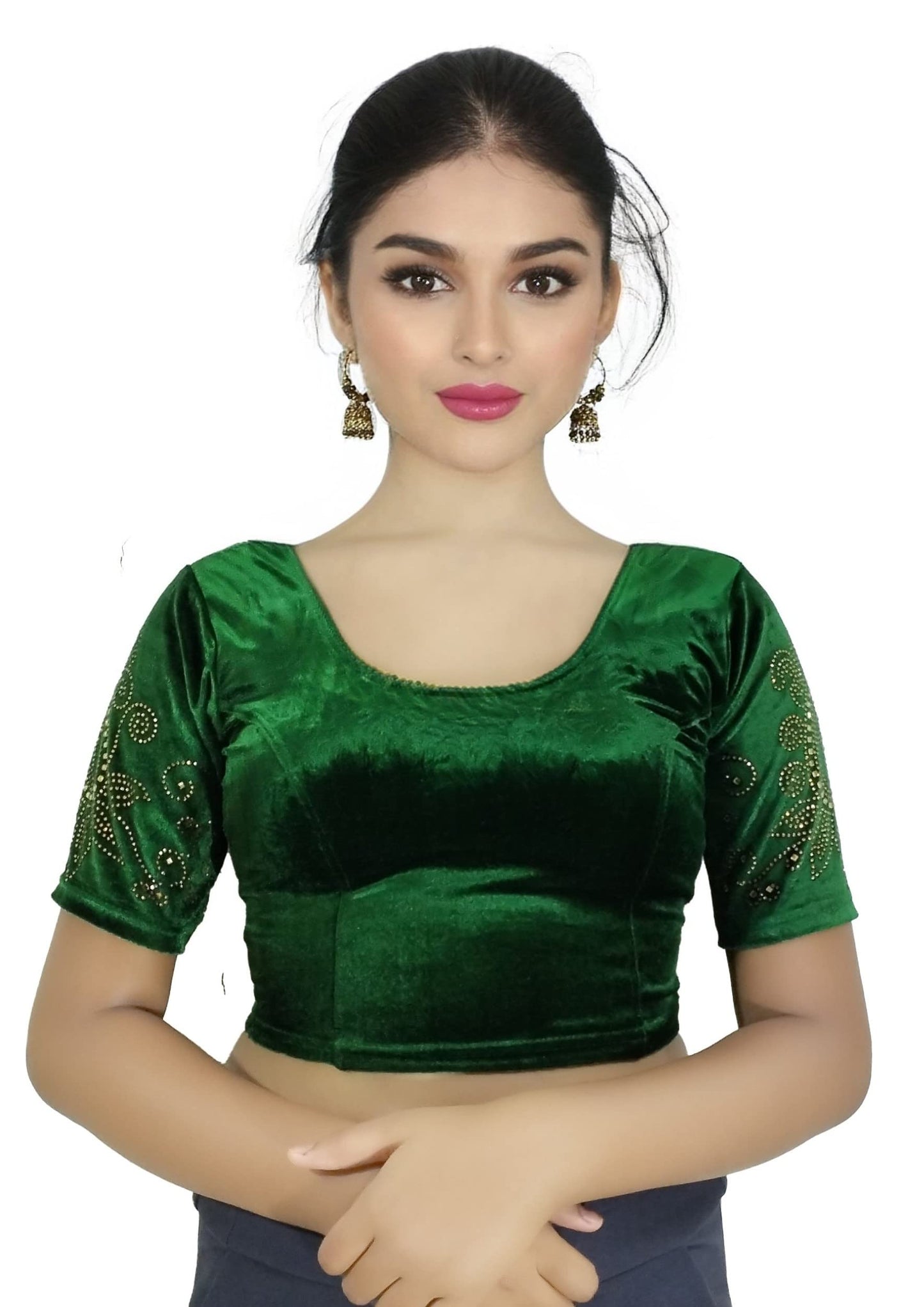 Soft Velvet Saree Blouse with Golden Diamond Stone Work