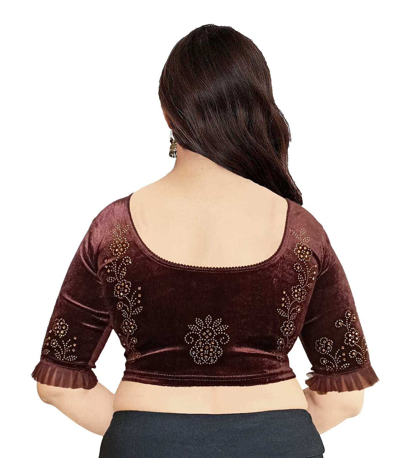 Partywear Soft Velvet Blouse with Stone Work