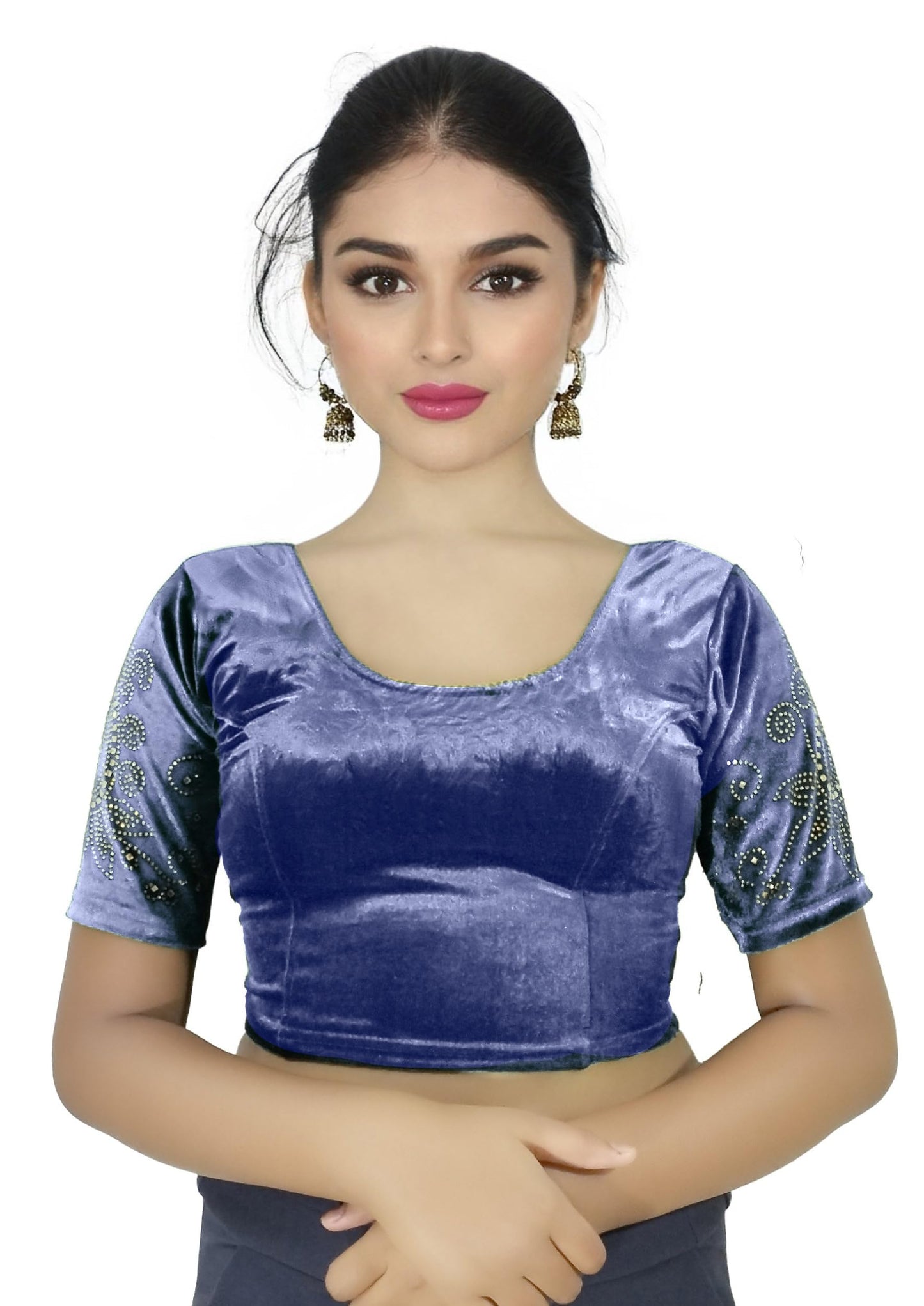 Soft Velvet Saree Blouse with Golden Diamond Stone Work