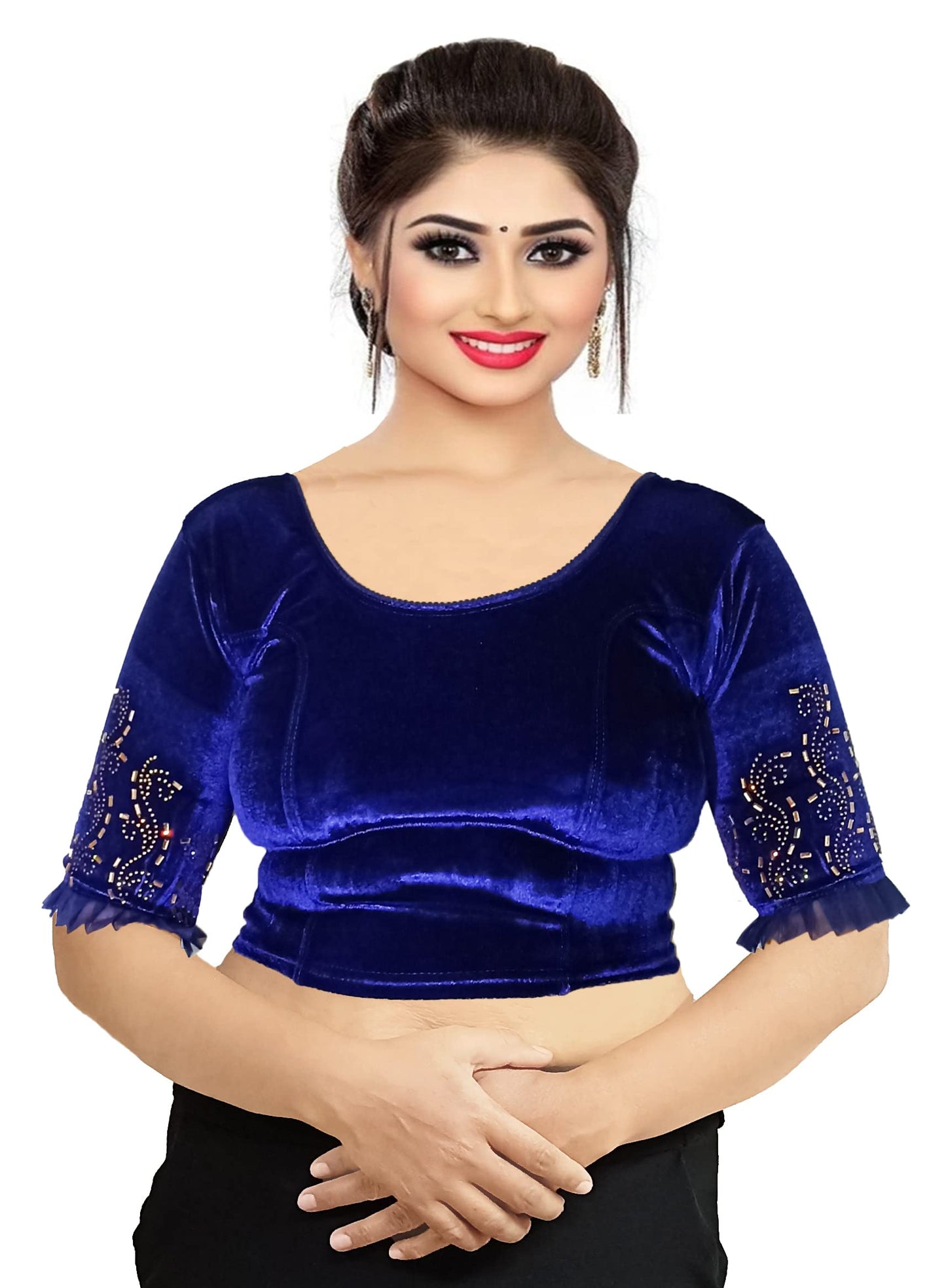 Partywear Soft Velvet Blouse with Stone Work