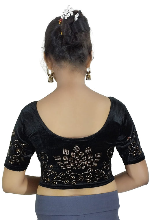 Soft Velvet Saree Blouse with Golden Diamond Stone Work