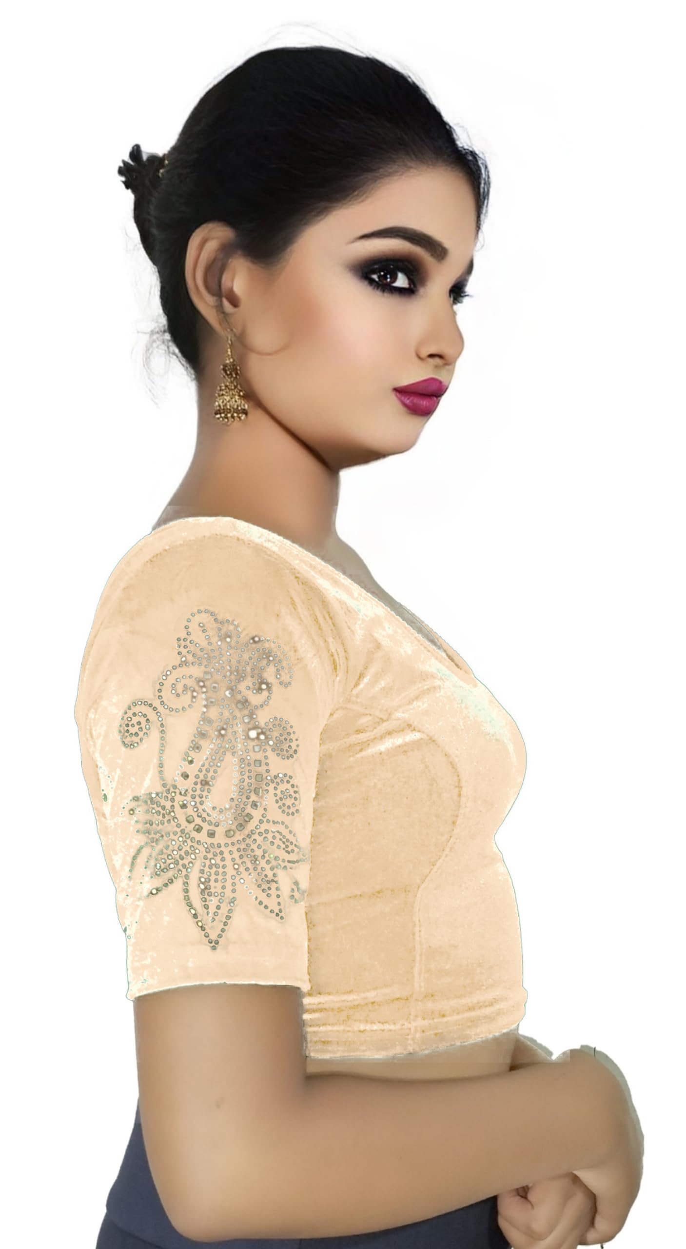 Soft Velvet Saree Blouse with Golden Diamond Stone Work