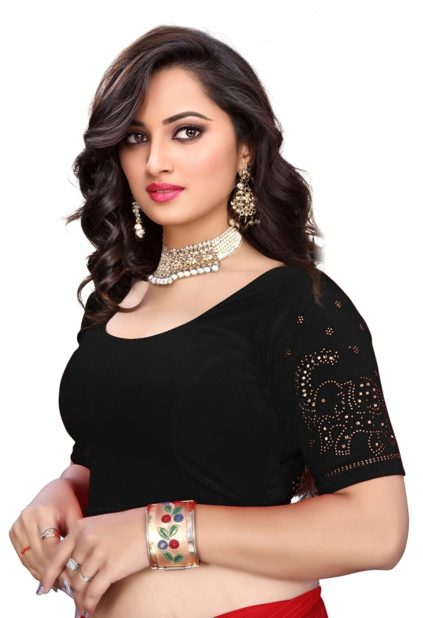 Velvet Blouse with Shimmering Golden Diamond Work