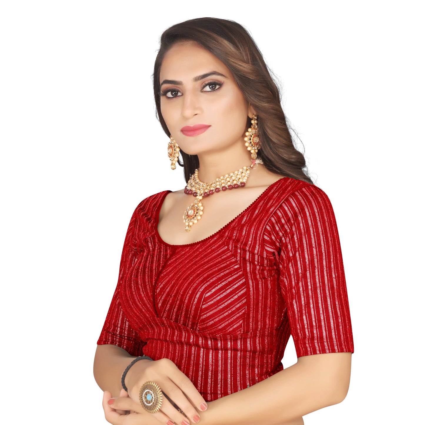 Latest Katori Design Golden Foil Printed Stretchable Blouse