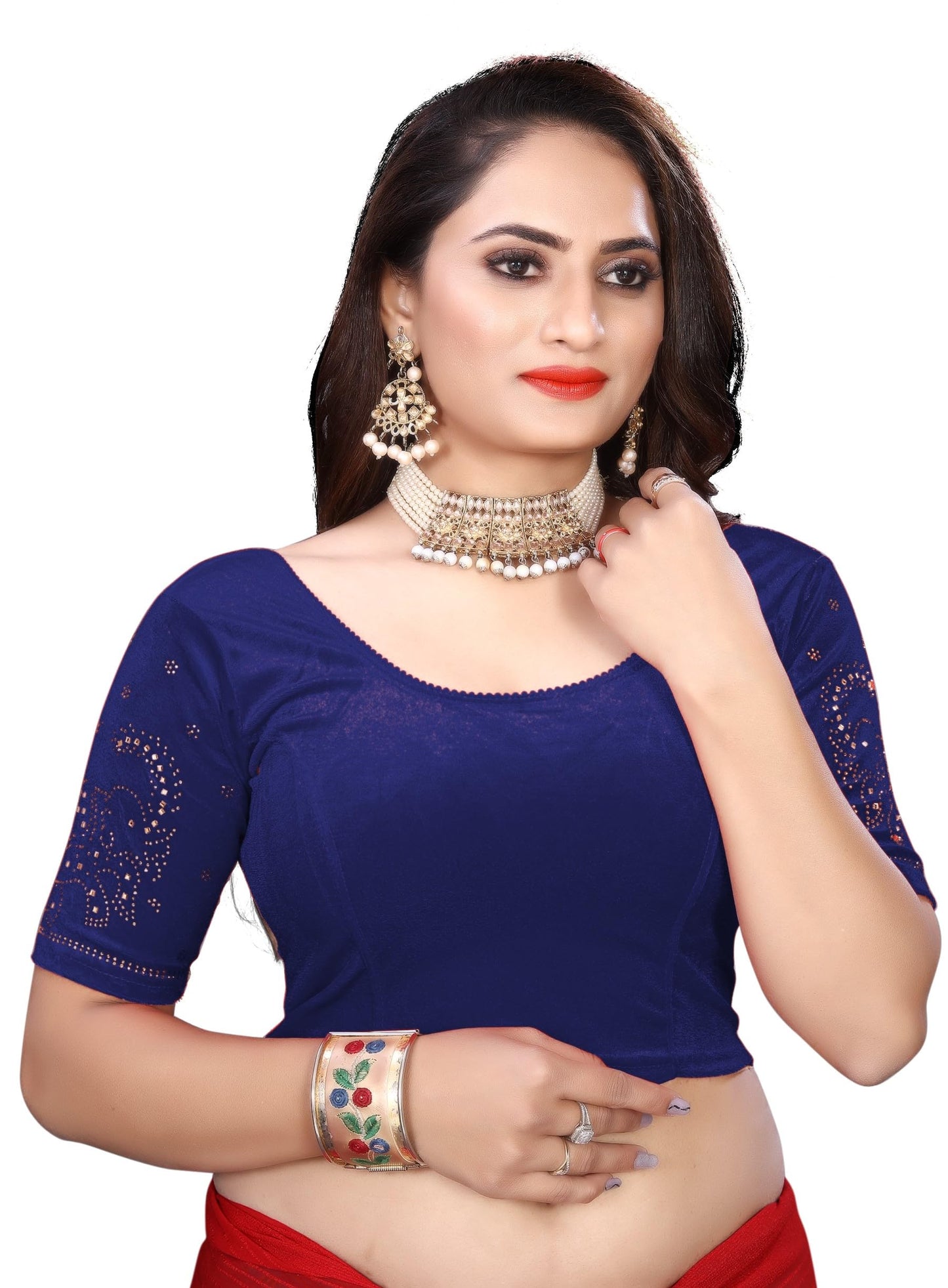 Velvet Blouse with Shimmering Golden Diamond Work