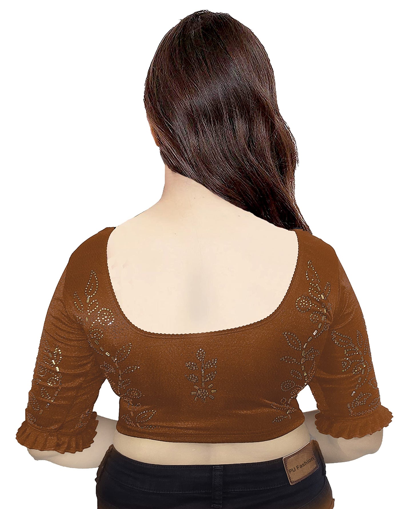 Saree Blouse with Stone Work & Frill Sleeves
