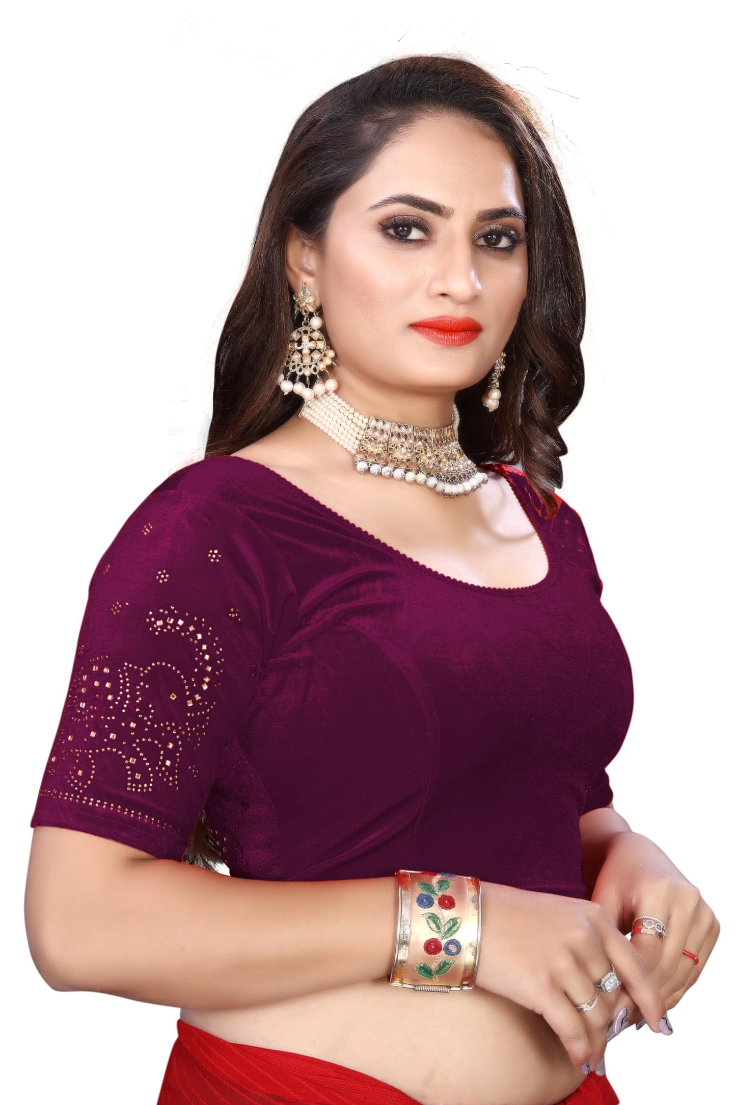 Velvet Blouse with Shimmering Golden Diamond Work