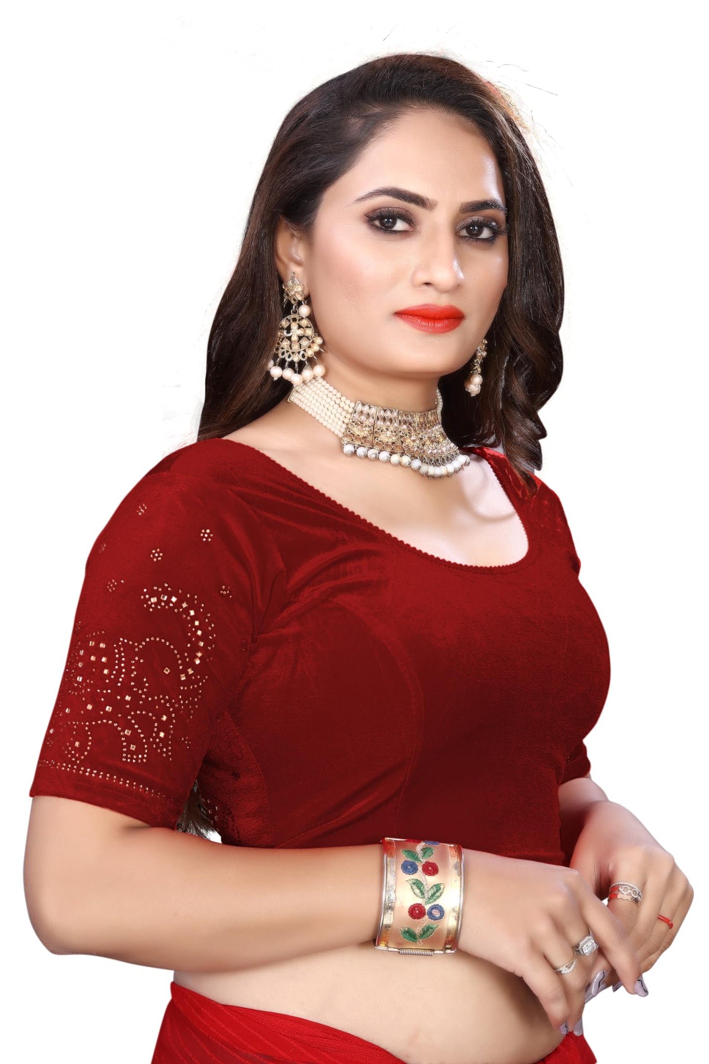 Velvet Blouse with Shimmering Golden Diamond Work