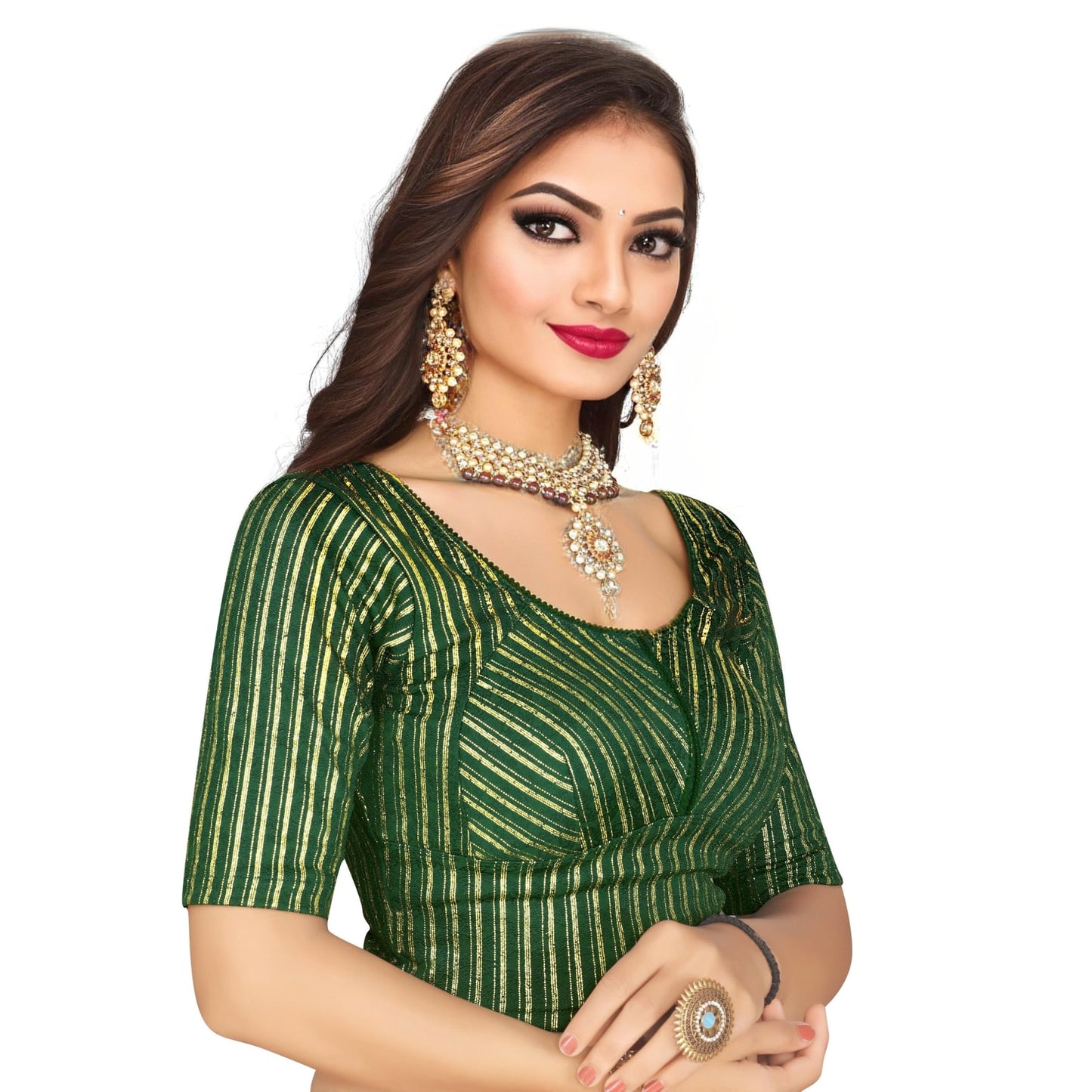 Latest Katori Design Golden Foil Printed Stretchable Blouse