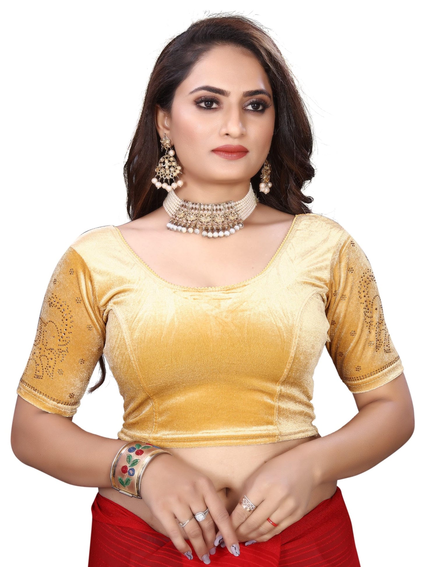 Velvet Blouse with Shimmering Golden Diamond Work