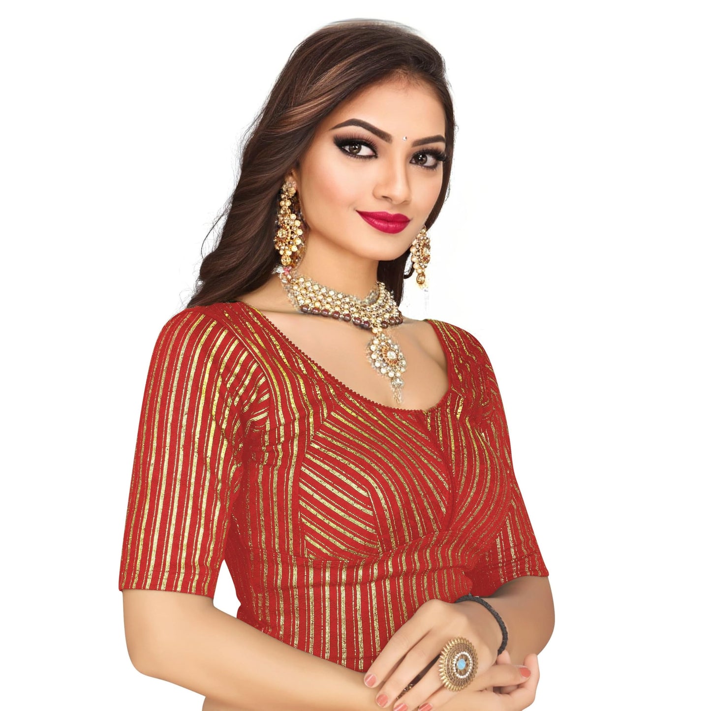 Latest Katori Design Golden Foil Printed Stretchable Blouse