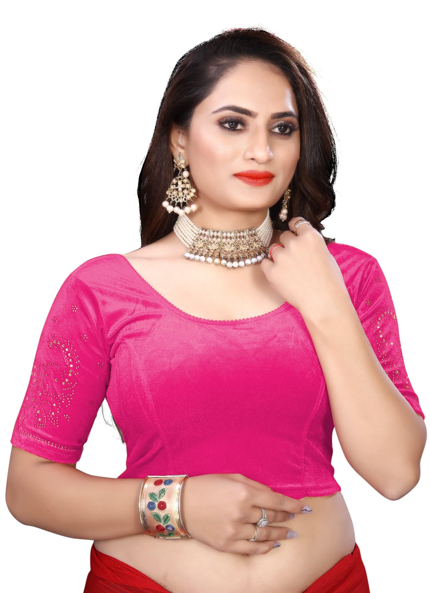 Velvet Blouse with Shimmering Golden Diamond Work