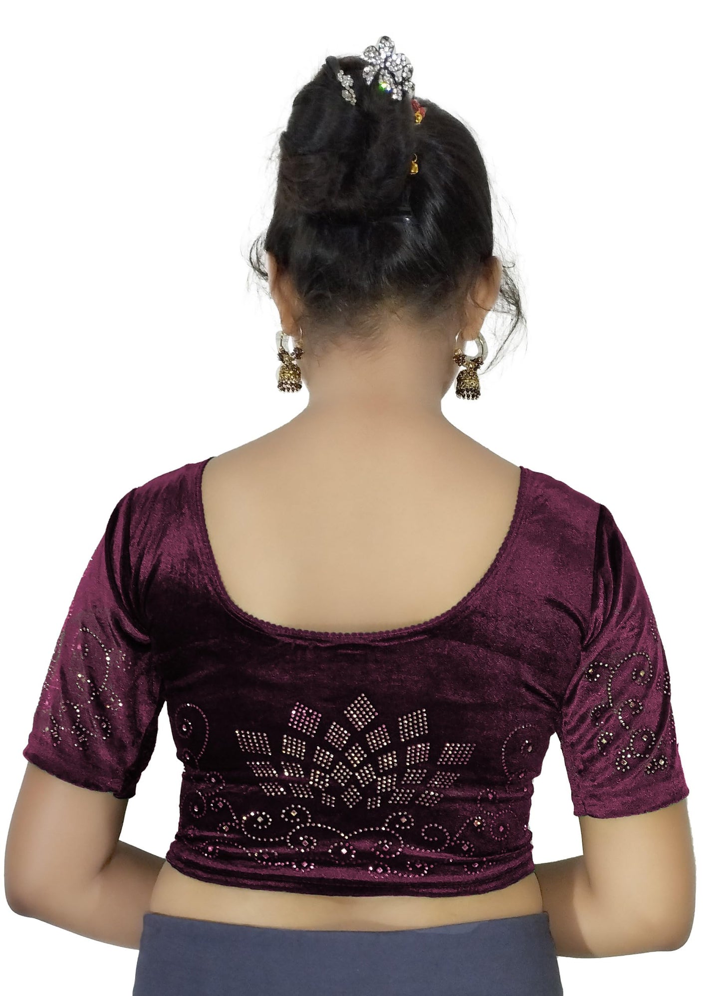 Soft Velvet Saree Blouse with Golden Diamond Stone Work