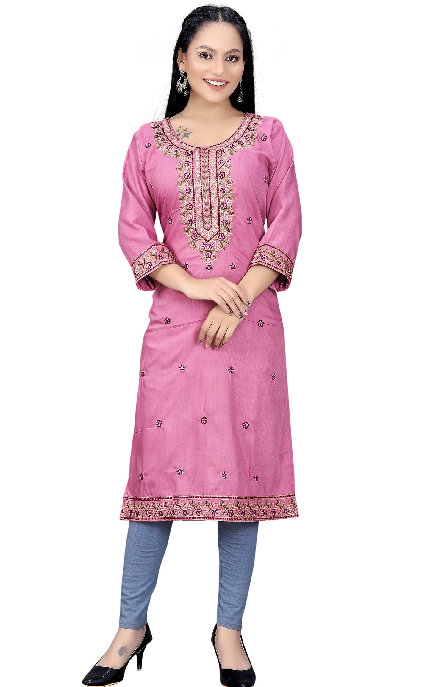 PU Fashion Women's Embroidered Straight Kurti | Elegant Festive & Office Wear
