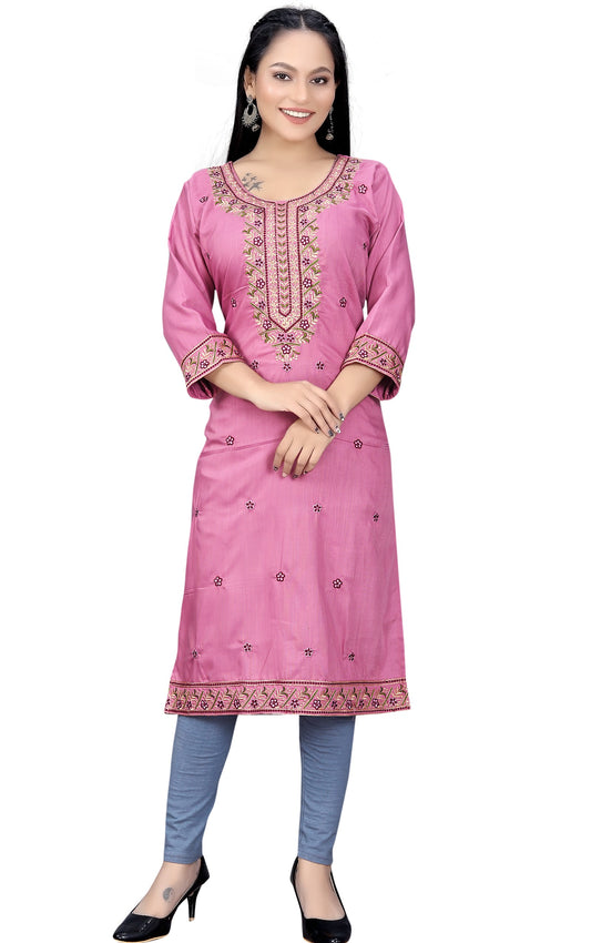 PU Fashion Women's Embroidered Straight Kurti | Elegant Festive & Office Wear