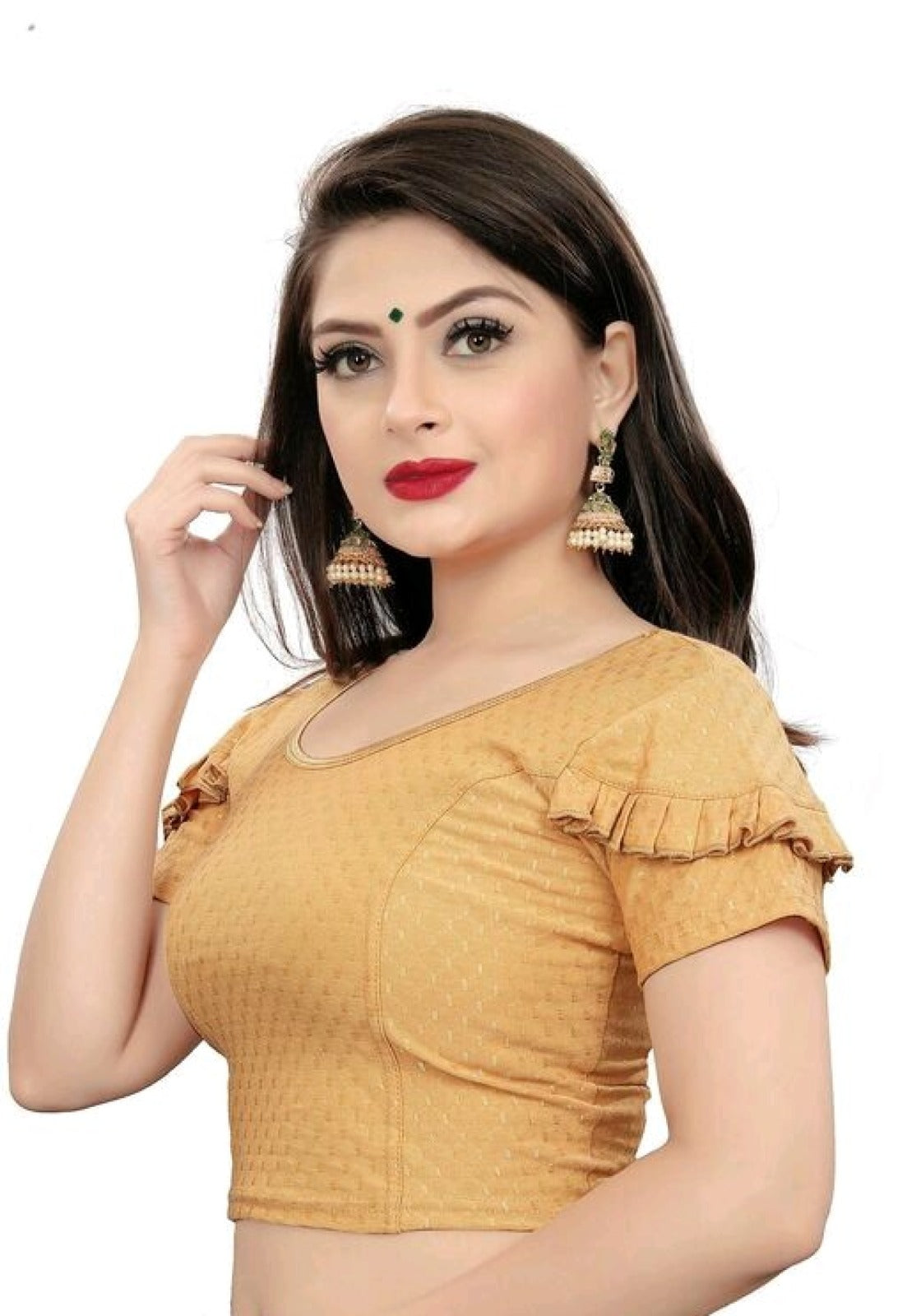 PU Fashion Fancy Frill Sleeve Blouse β Stylish Stretchable Readymade Saree Blouse