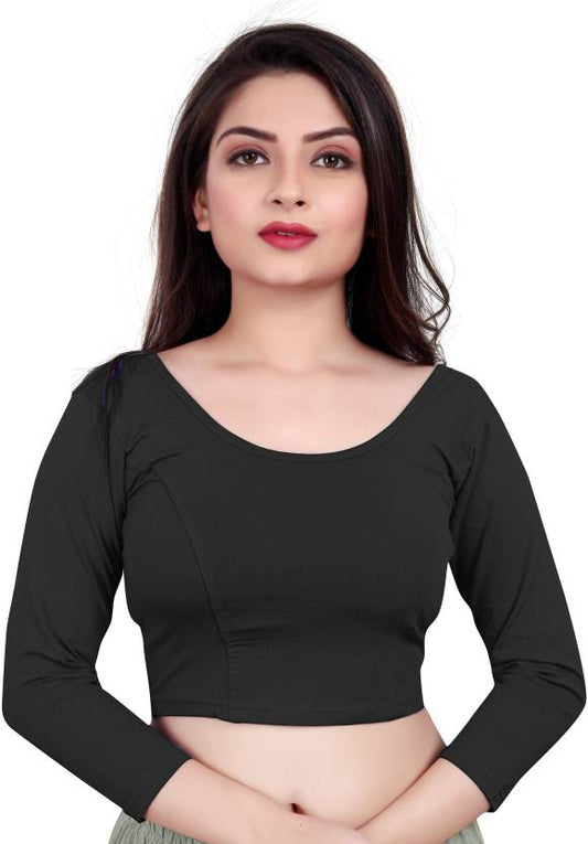 PU Fashion Cotton Stretchable Blouse – Round Neck, Full Sleeve, Readymade Crop Top