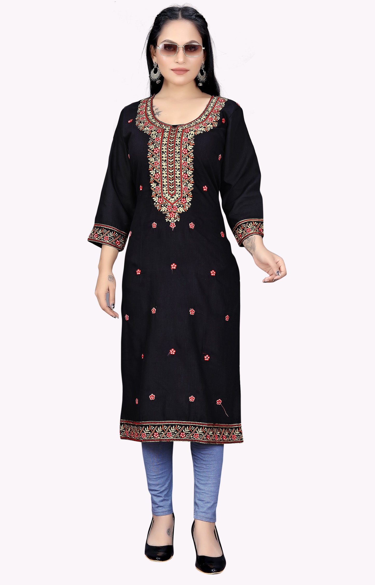 PU Fashion Women's Embroidered Straight Kurti | Elegant Festive & Office Wear