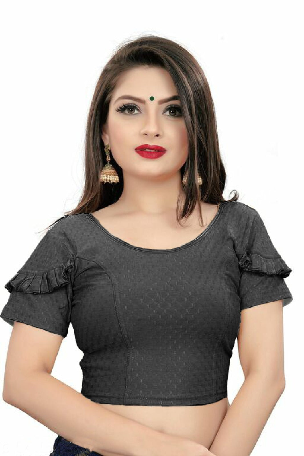 PU Fashion Fancy Frill Sleeve Blouse β Stylish Stretchable Readymade Saree Blouse