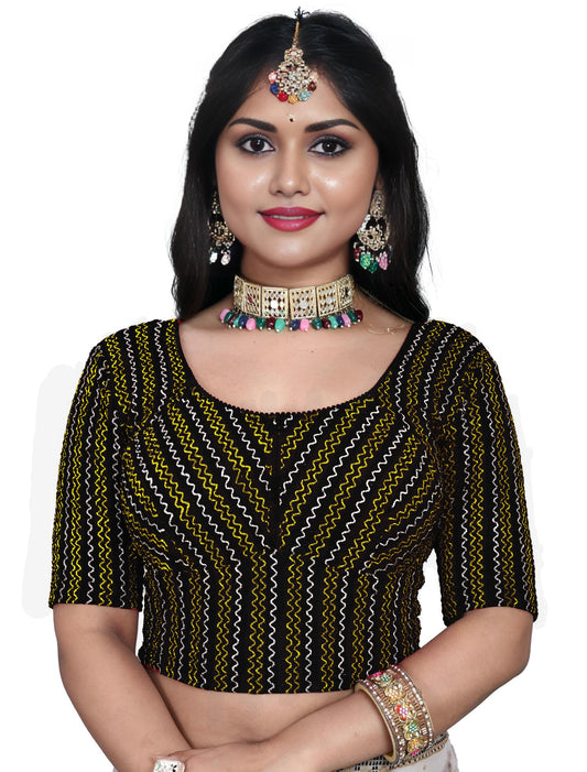 PU Fashion Designer Stretchable Embroidery Blouse for Saree & Lehenga
