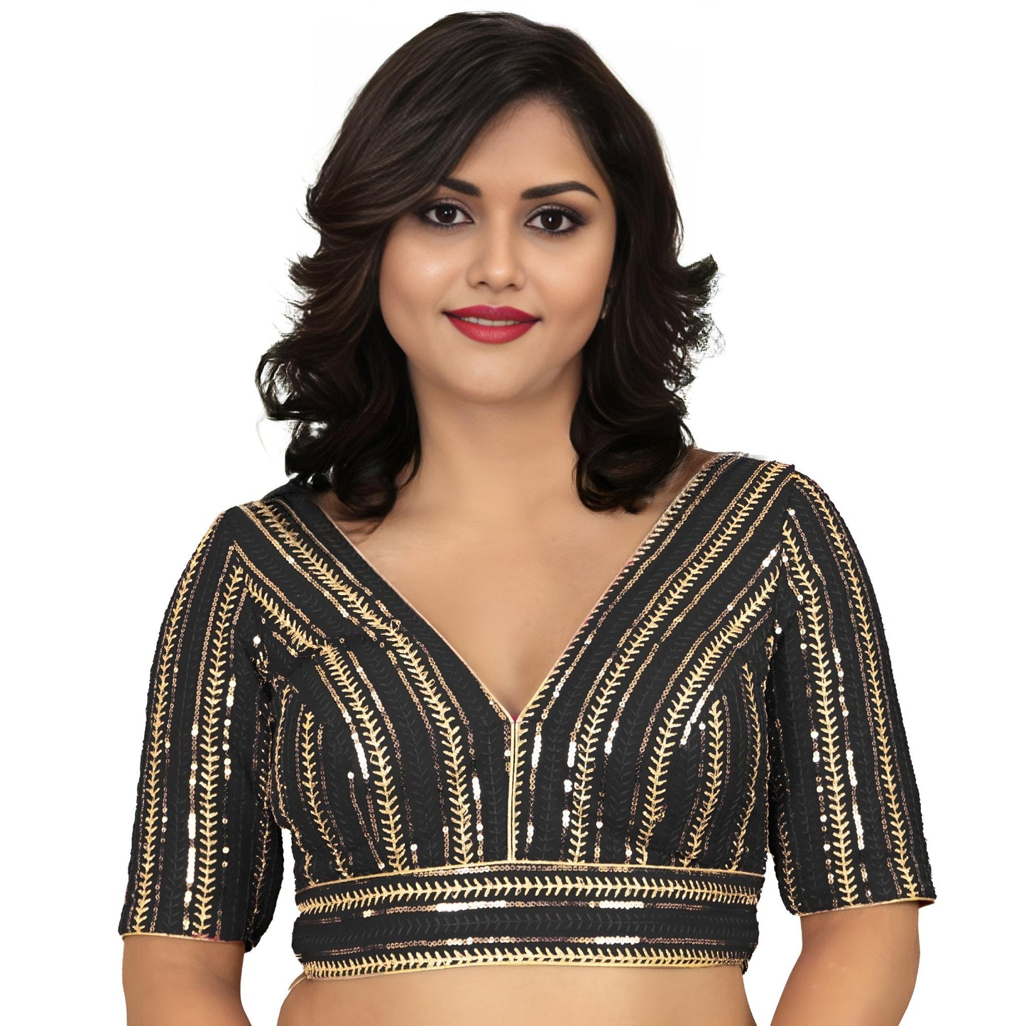 Fancy Designer Blouse with Golden Embroidery – Multiple Colors | PU Fashion