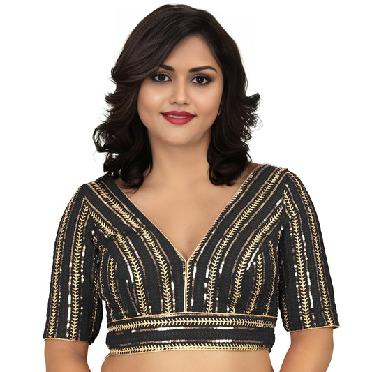 Fancy Designer Blouse with Golden Embroidery – Multiple Colors | PU Fashion
