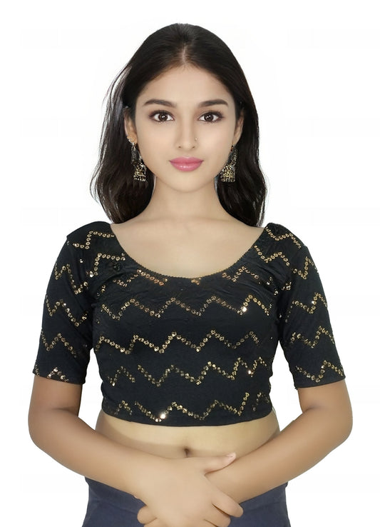 PU Fashion Stylish Readymade Party Wear Stretchable Sequin Embroidered Blouse