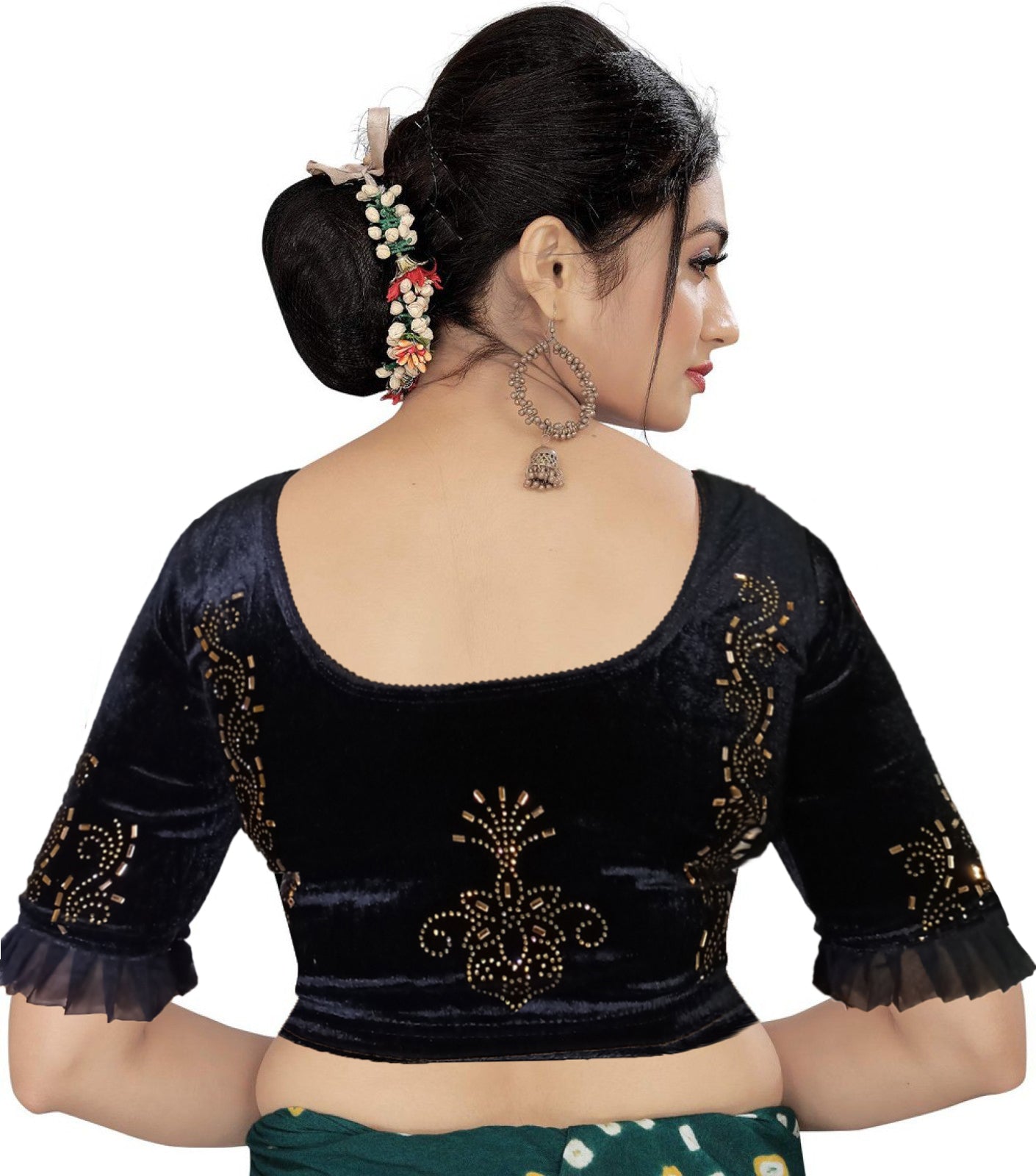 PU Fashion Women's Fancy Velvet Blouse with Golden Shine | Readymade Party Wear Saree Blouse