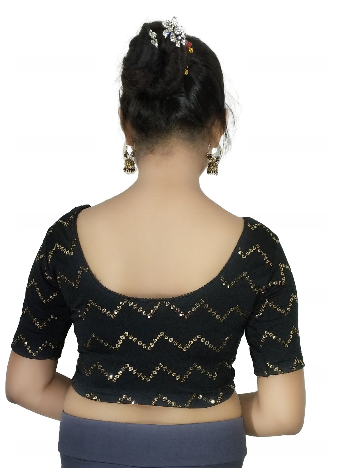 PU Fashion Stylish Readymade Party Wear Stretchable Sequin Embroidered Blouse