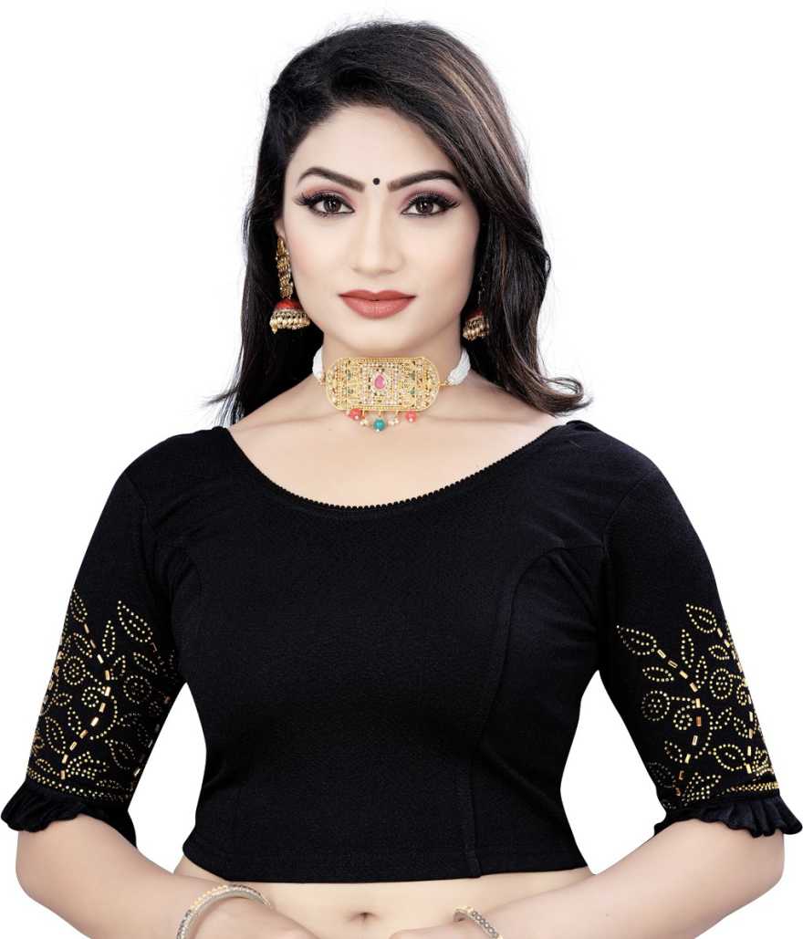 PU Fashion Stretchable Lycra Readymade Blouse with Frill & Swarovski Work