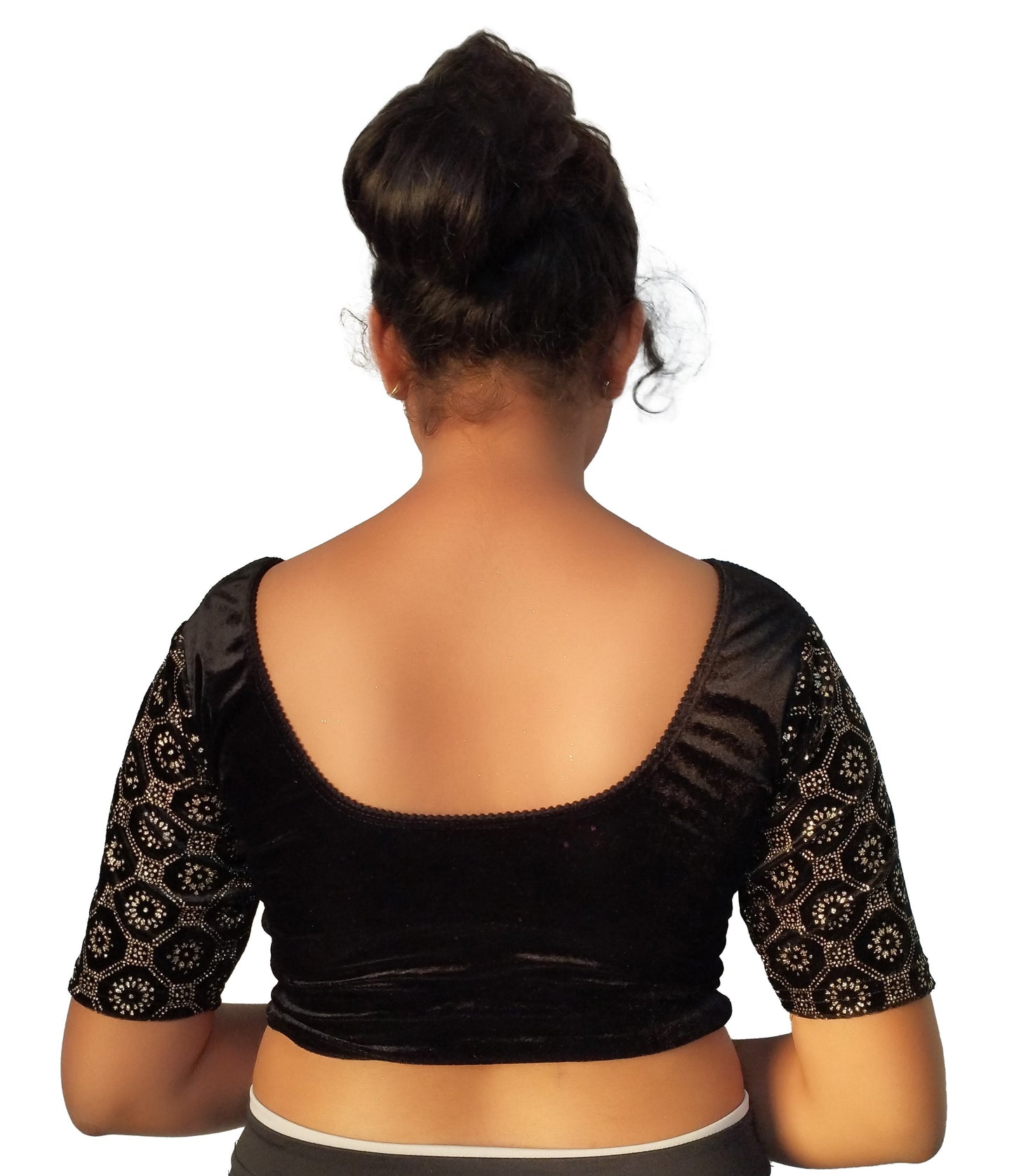 PU Fashion Black Velvet Fancy Blouse with Golden Work | Readymade Designer Blouse for Saree and Lehenga