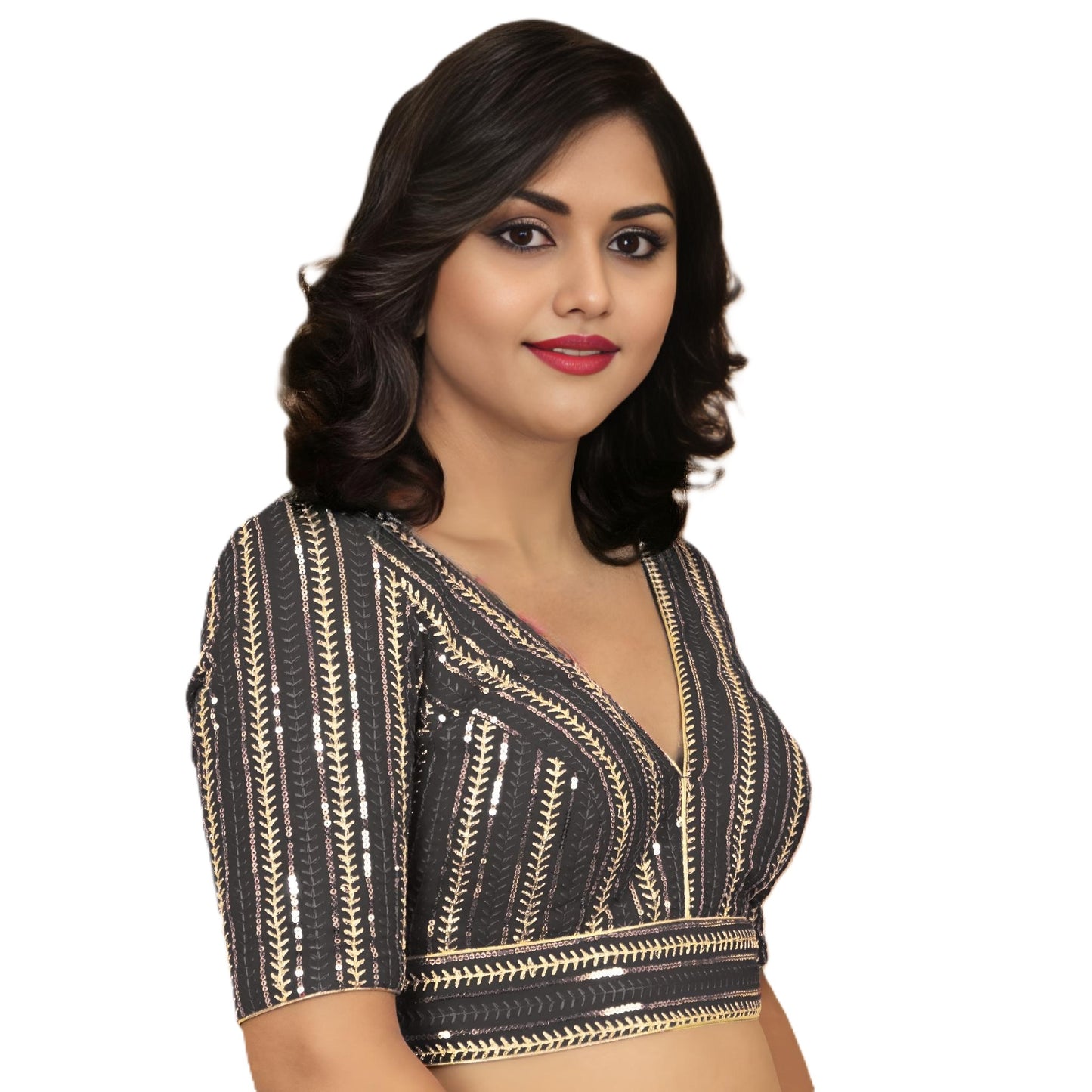 Fancy Designer Blouse with Golden Embroidery – Multiple Colors | PU Fashion