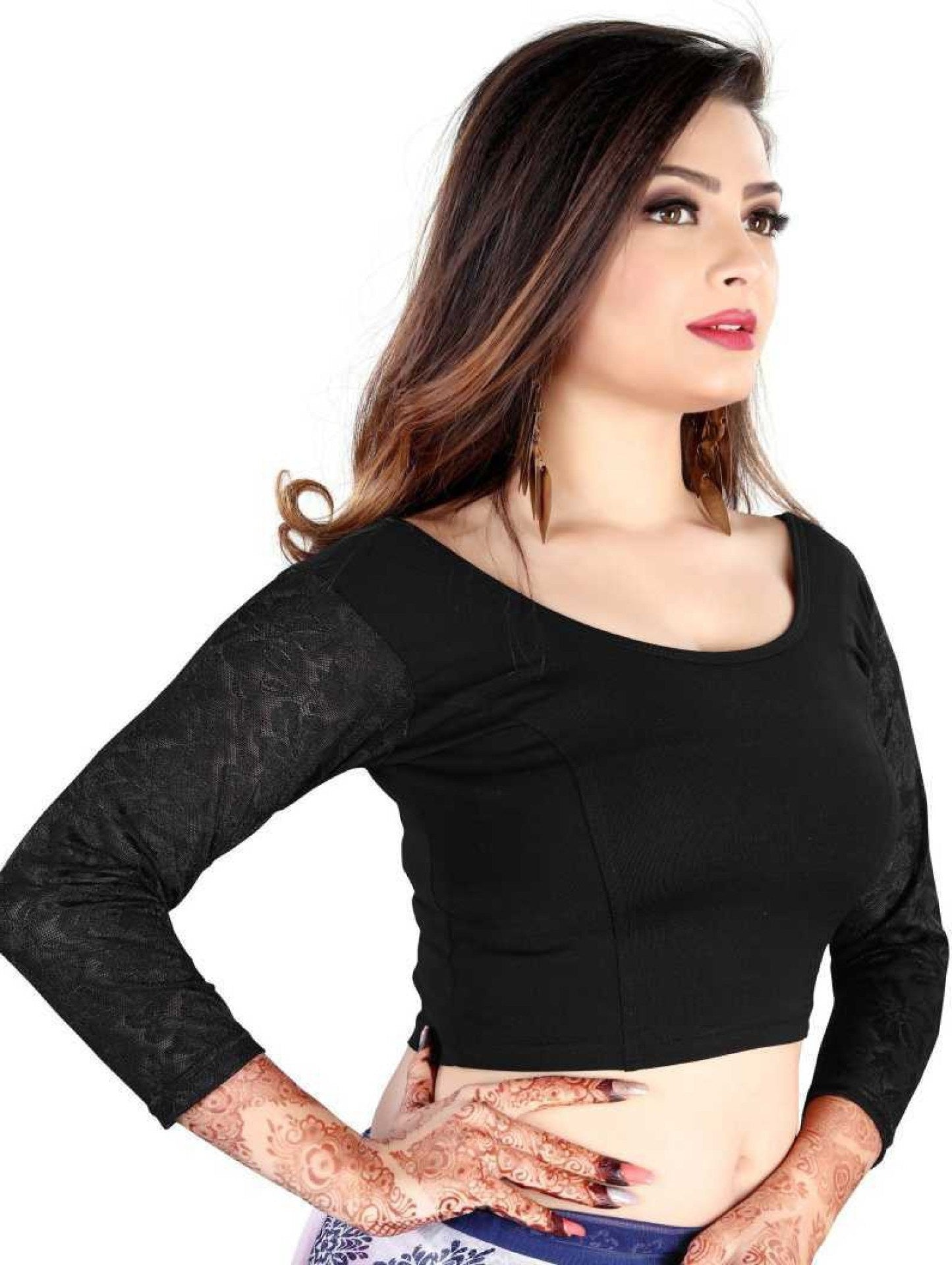PU Fashion Stretchable Cotton Lycra Blouse – Readymade Long Sleeve Net Choli