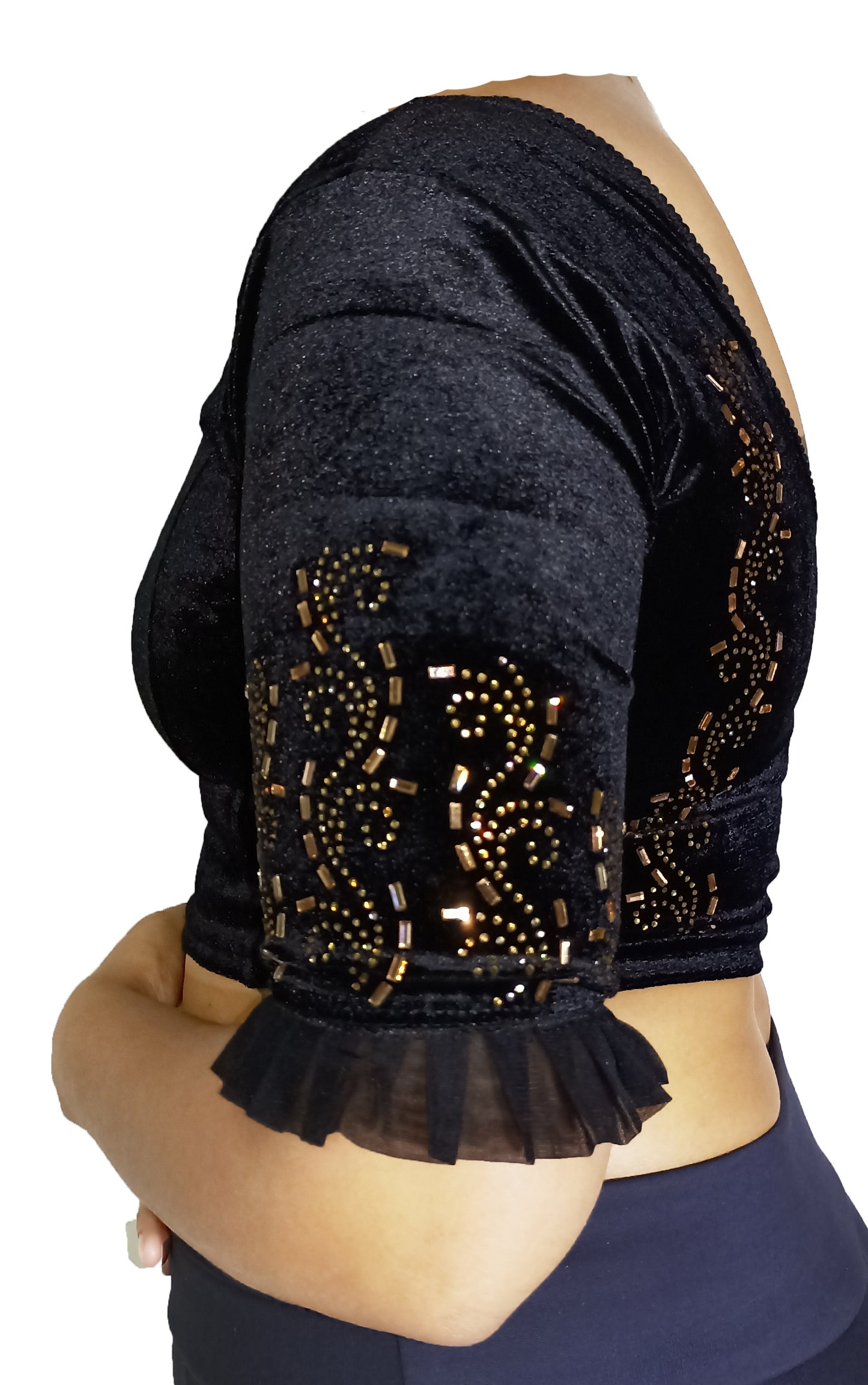 PU Fashion Women's Fancy Velvet Blouse with Golden Shine | Readymade Party Wear Saree Blouse