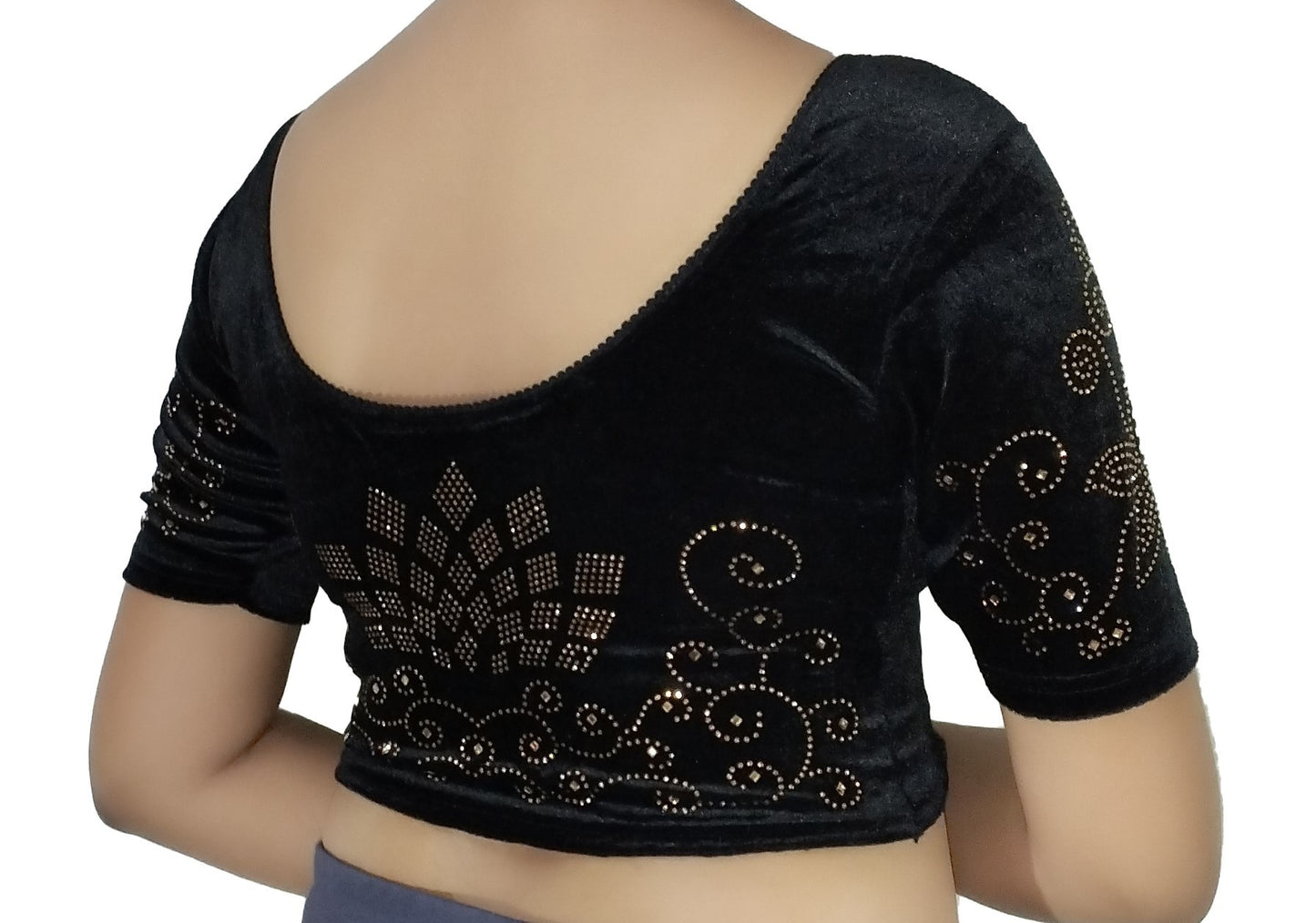 PU Fashion Women's Fancy Velvet Blouse with Stone Work | Stylish Readymade Saree Blouse for Party & Wedding