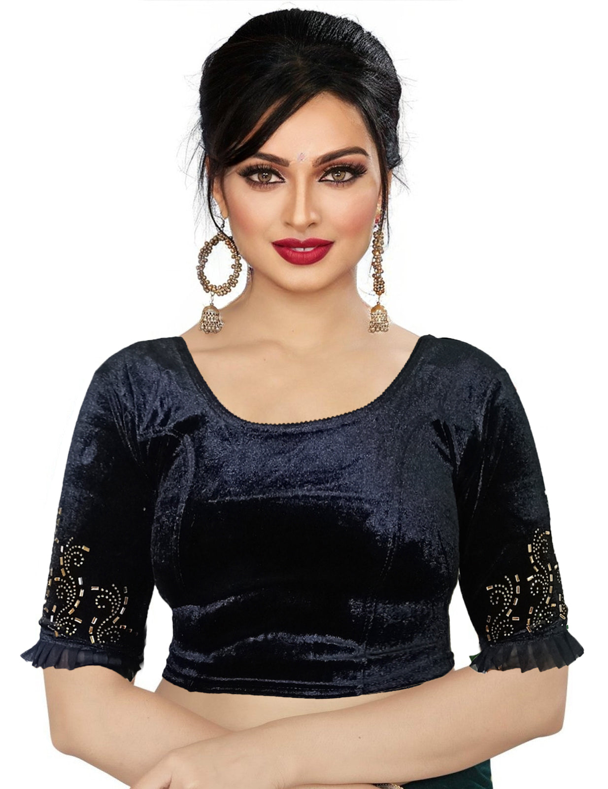 PU Fashion Women's Fancy Velvet Blouse with Golden Shine | Readymade Party Wear Saree Blouse