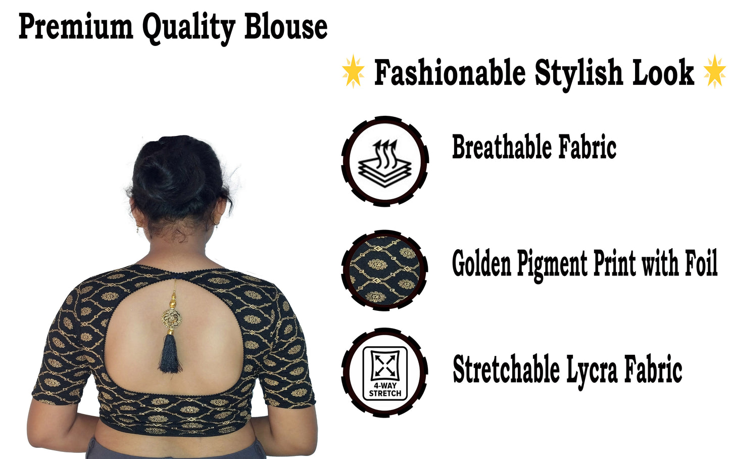 Cotton Lycra Stretchable Readymade Blouse with Fancy Latkan | Soft & Breathable Fabric