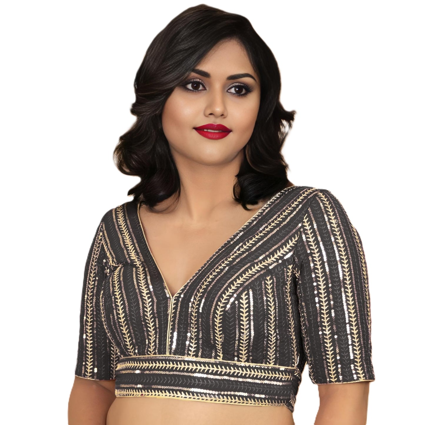 Fancy Designer Blouse with Golden Embroidery – Multiple Colors | PU Fashion