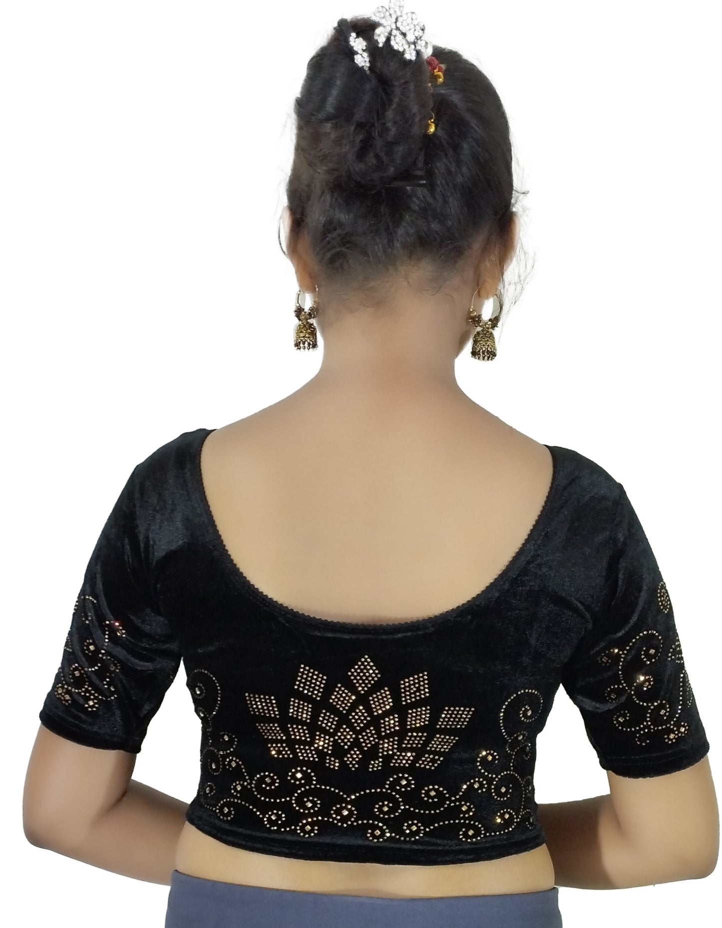 PU Fashion Women's Fancy Velvet Blouse with Stone Work | Stylish Readymade Saree Blouse for Party & Wedding