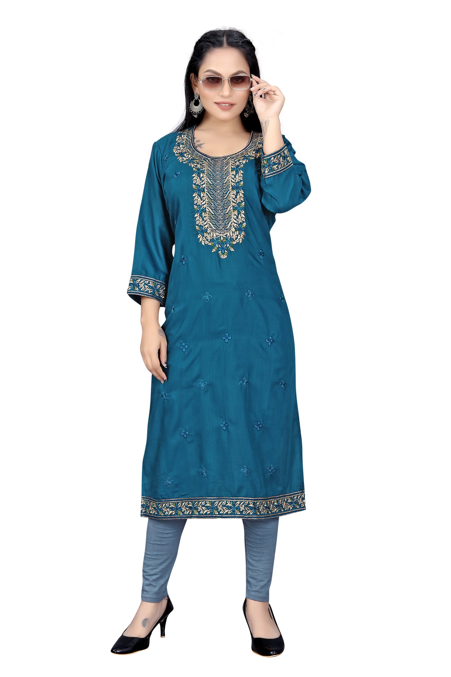 Elegant Embroidered Straight Kurti for Women | Festive & Office Wear