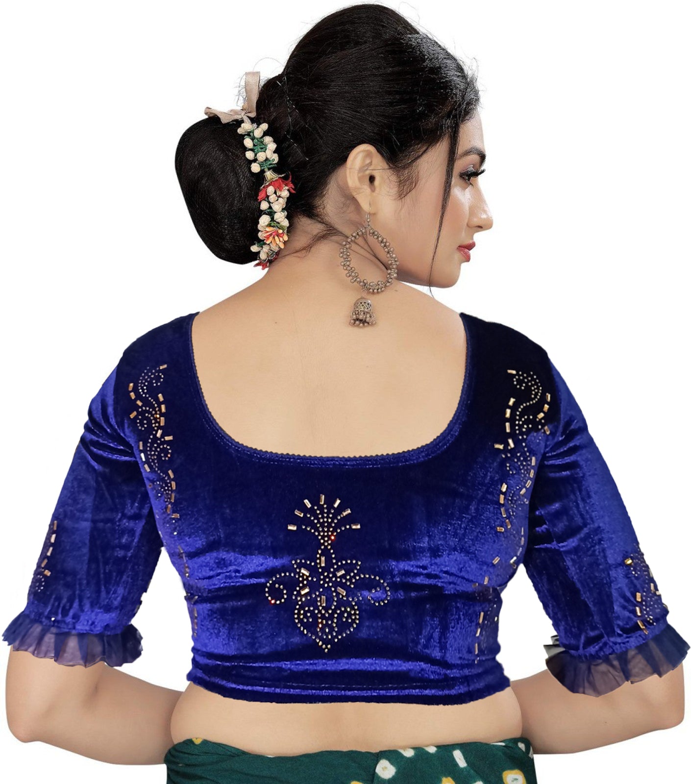 PU Fashion Women's Fancy Velvet Blouse with Golden Shine | Readymade Party Wear Saree Blouse