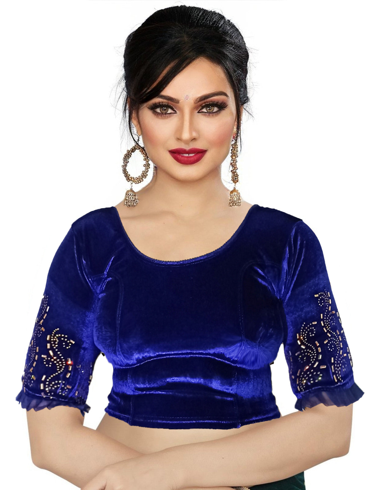 PU Fashion Women's Fancy Velvet Blouse with Golden Shine | Readymade Party Wear Saree Blouse