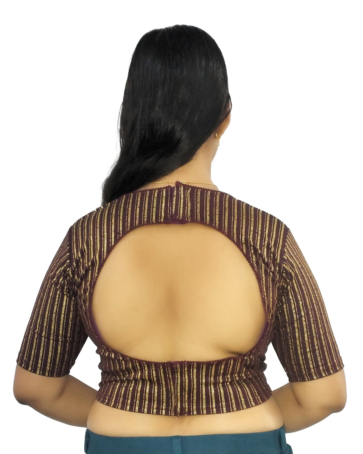 PU Fashion Jacquard Stretchable Saree Blouse | Back Hook & Katroi Design