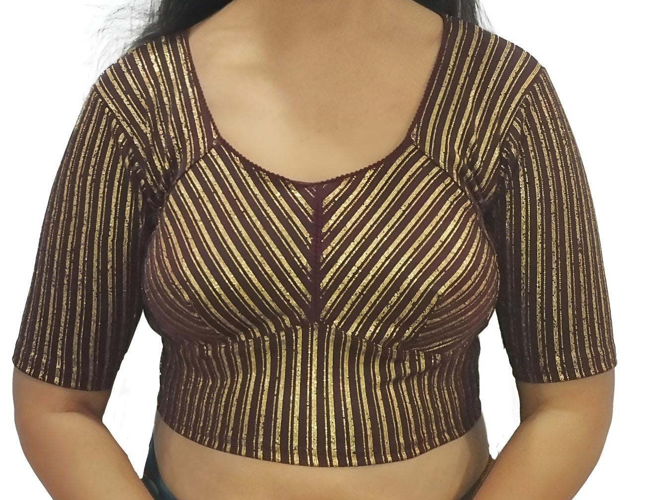 PU Fashion Jacquard Stretchable Saree Blouse | Back Hook & Katroi Design