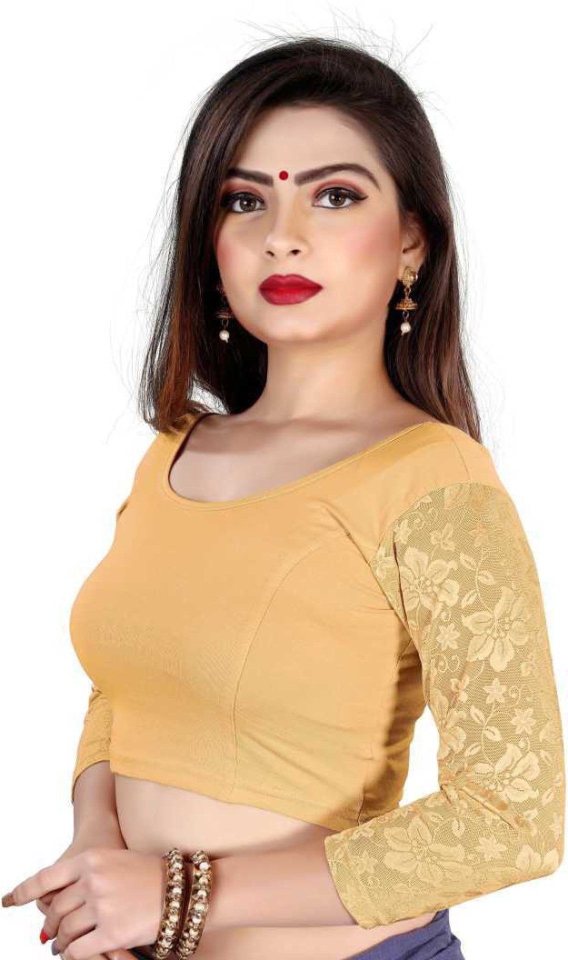 PU Fashion Stretchable Cotton Lycra Blouse – Readymade Long Sleeve Net Choli