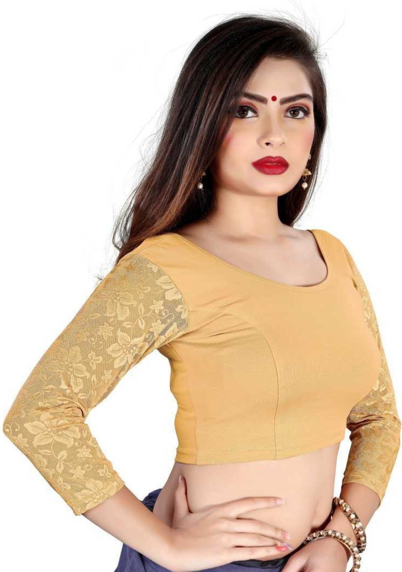 PU Fashion Stretchable Cotton Lycra Blouse – Readymade Long Sleeve Net Choli