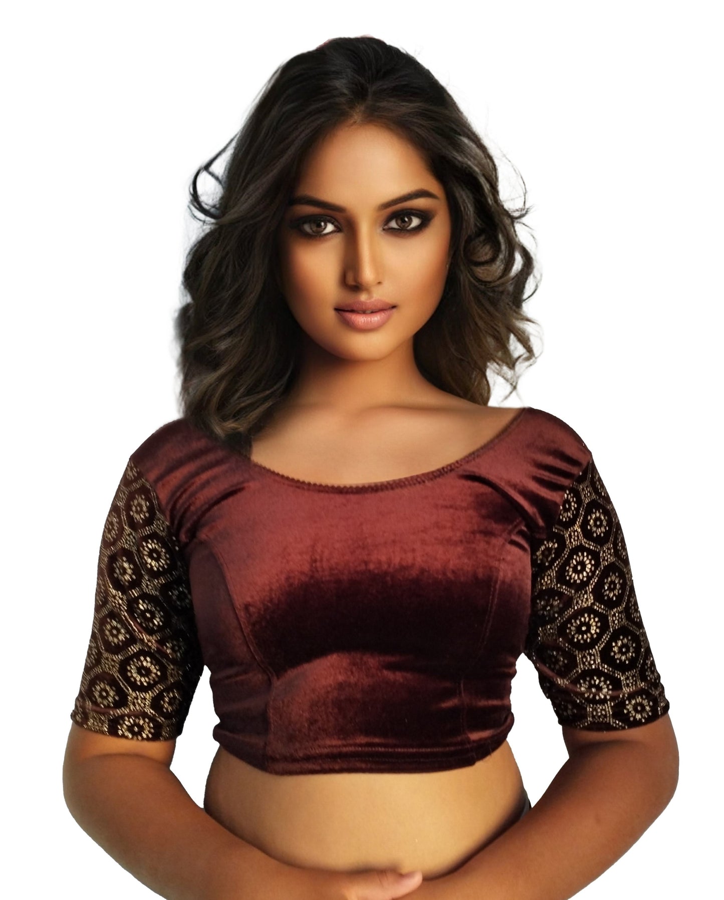 PU Fashion Black Velvet Fancy Blouse with Golden Work | Readymade Designer Blouse for Saree and Lehenga