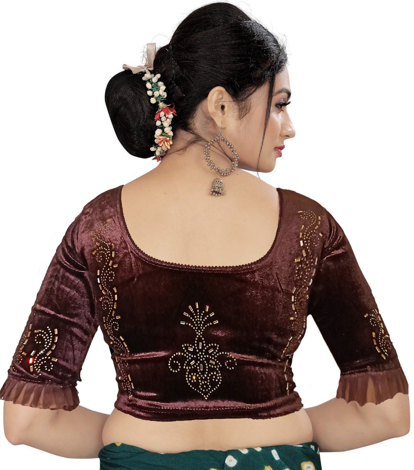 PU Fashion Women's Fancy Velvet Blouse with Golden Shine | Readymade Party Wear Saree Blouse